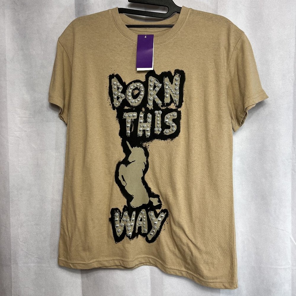 Lady Gaga Brand "Born This Way" Tan Unicorn T-Shirt, Size XS NWT